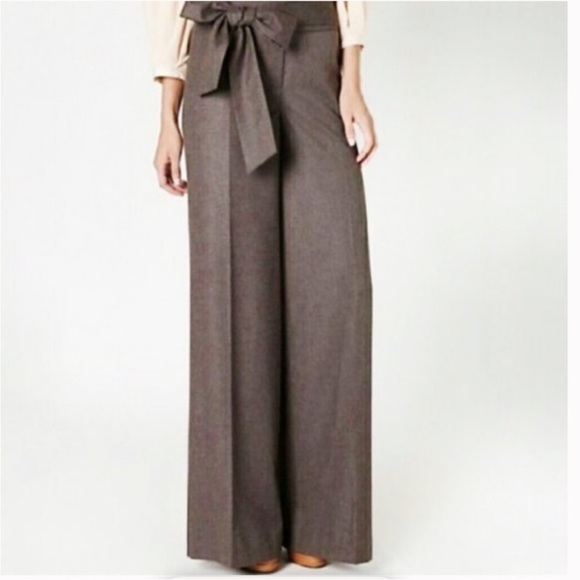 ANTHROPOLOGIE Elevenses Wide Leg Brown Sash Tie Belt Pants Size 14 - Picture 1 of 5